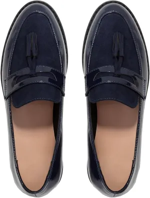 Women Low Chunky Heel Loafer Shoes Tassel Round Toe Slip On Dress Loafers Fringe 1" Block Low Heel Dress Loafers Patent Suede Penny Loafers Comfort Office Shoes Classic 4-11 M US