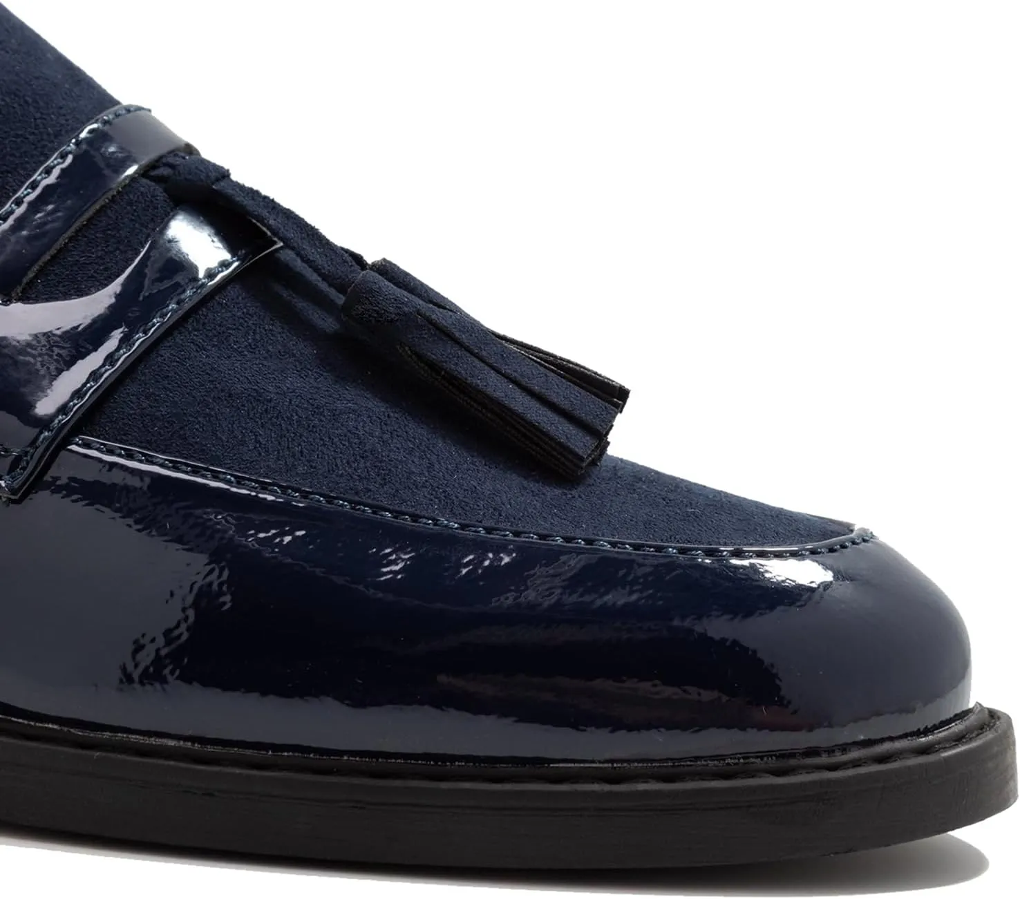 Women Low Chunky Heel Loafer Shoes Tassel Round Toe Slip On Dress Loafers Fringe 1" Block Low Heel Dress Loafers Patent Suede Penny Loafers Comfort Office Shoes Classic 4-11 M US