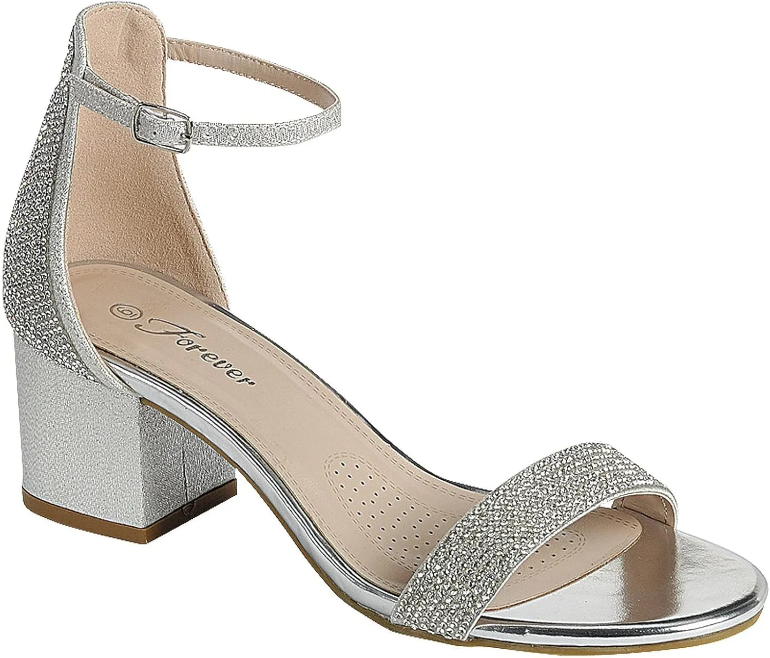 Women Rhinestone Open Toe Low Block Heel Sandal