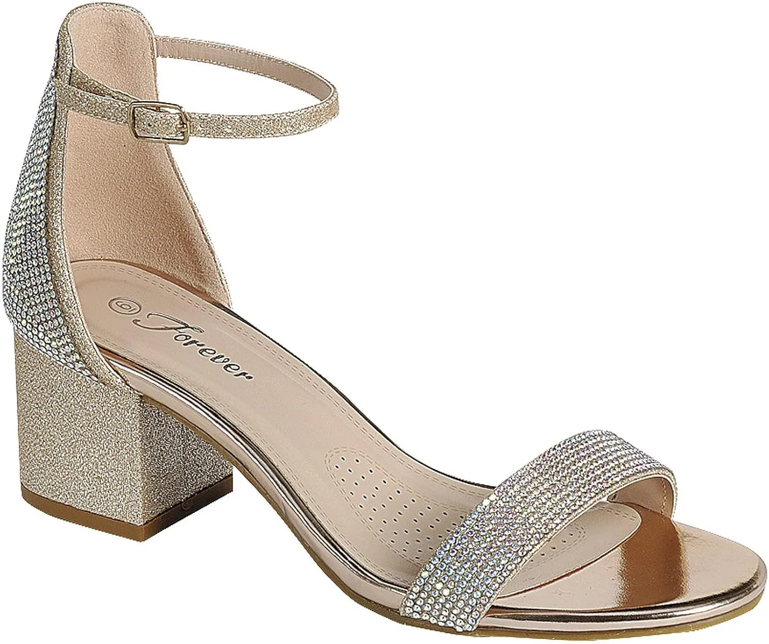 Women Rhinestone Open Toe Low Block Heel Sandal