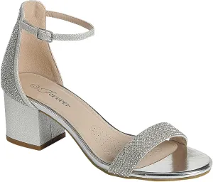 Women Rhinestone Open Toe Low Block Heel Sandal