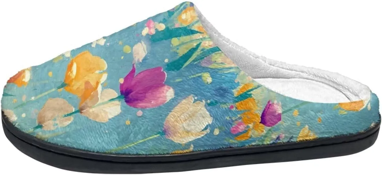 Womens Autumn Cozy&Warm Printed Slipper with Dog Grippers Cozy and Fun House Slippers for Women