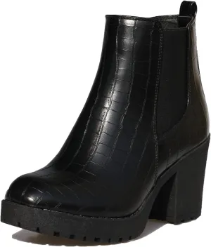 Women’s Block Chunky Heel Ankle Booties Slip on Platform Boots Zipper up High Heel Chelsea Boots