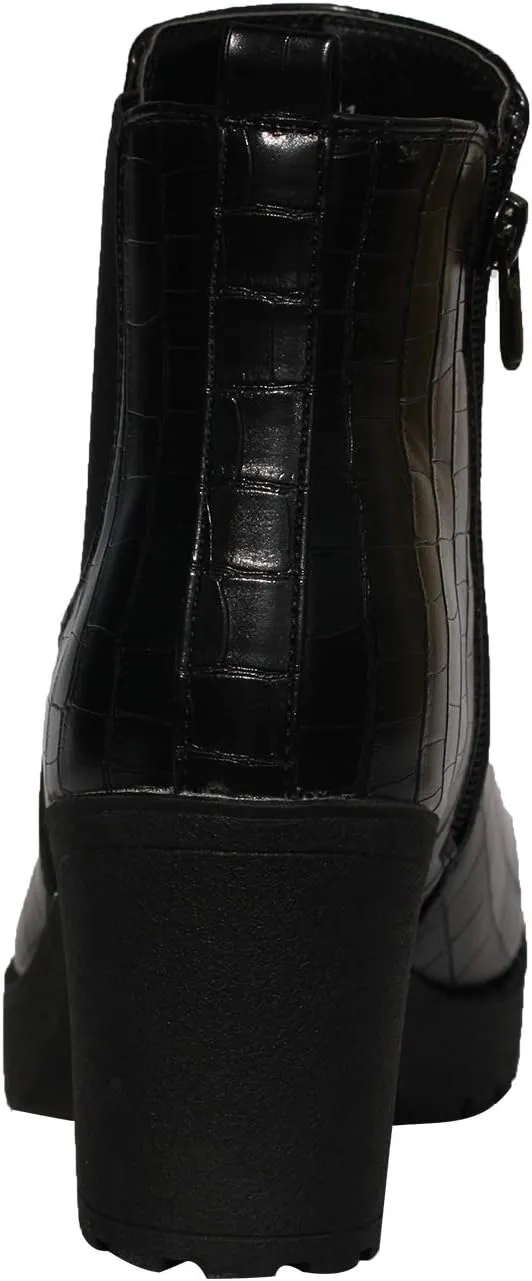 Women’s Block Chunky Heel Ankle Booties Slip on Platform Boots Zipper up High Heel Chelsea Boots