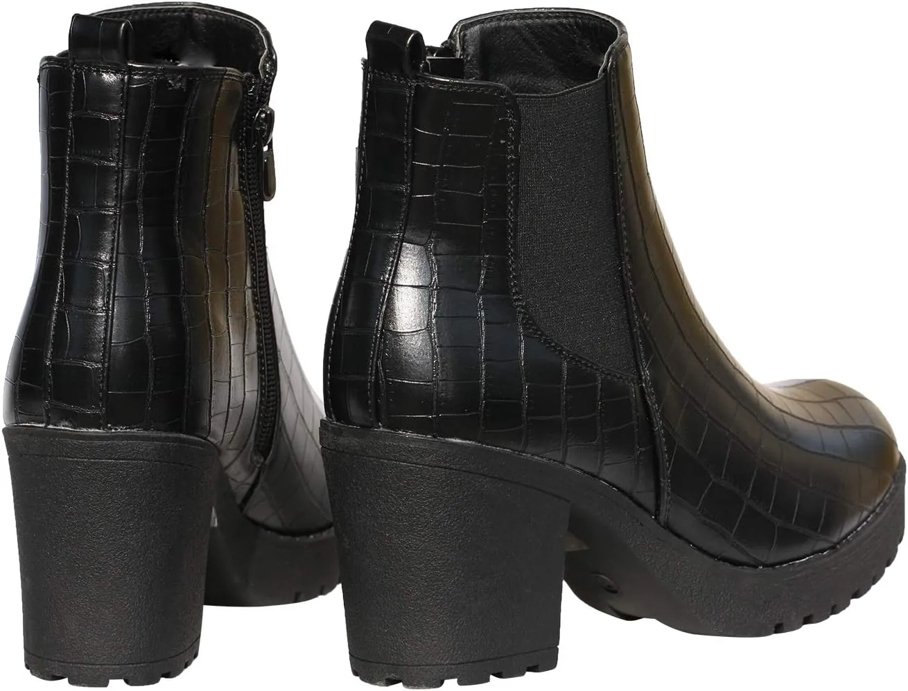 Women’s Block Chunky Heel Ankle Booties Slip on Platform Boots Zipper up High Heel Chelsea Boots