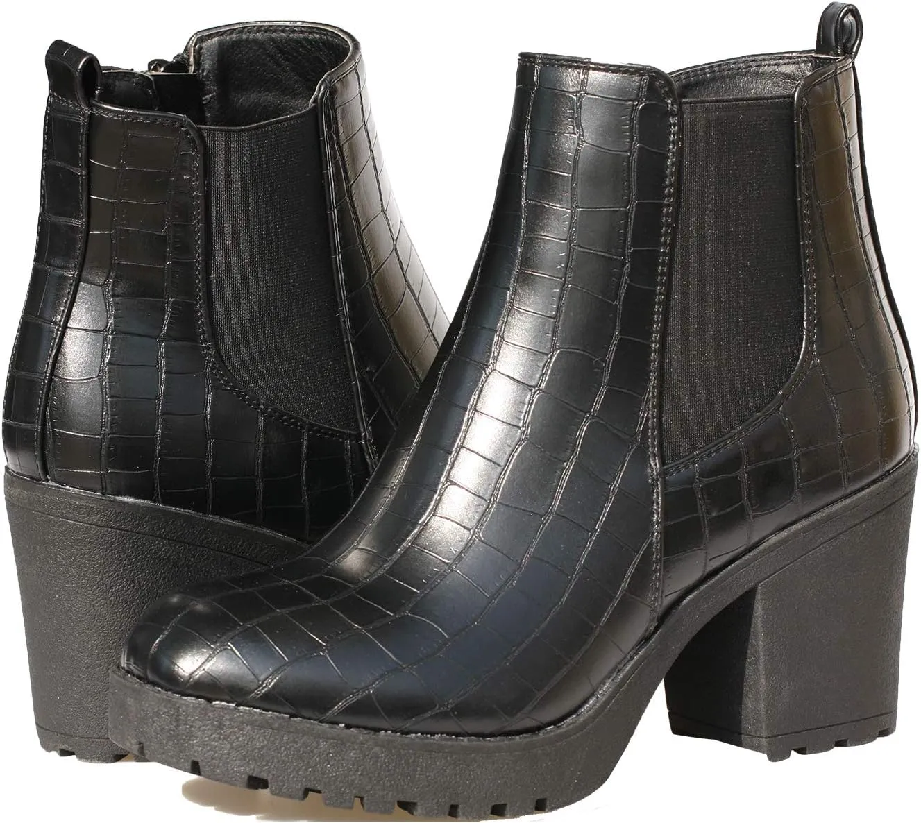 Women’s Block Chunky Heel Ankle Booties Slip on Platform Boots Zipper up High Heel Chelsea Boots