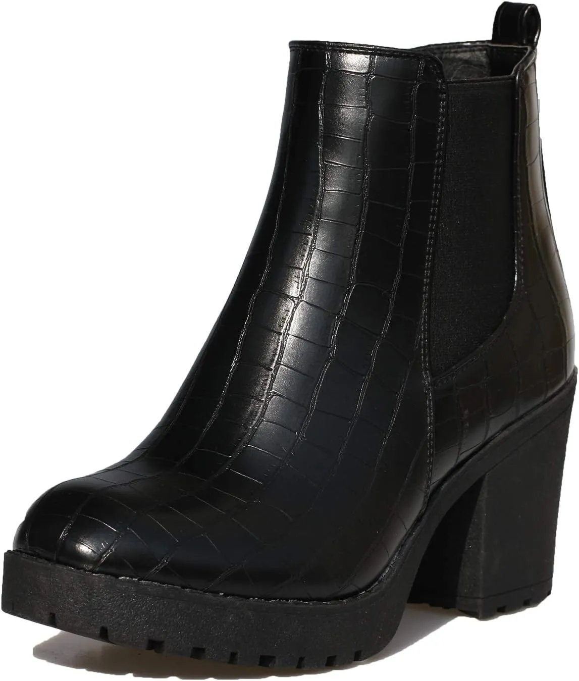Women’s Block Chunky Heel Ankle Booties Slip on Platform Boots Zipper up High Heel Chelsea Boots
