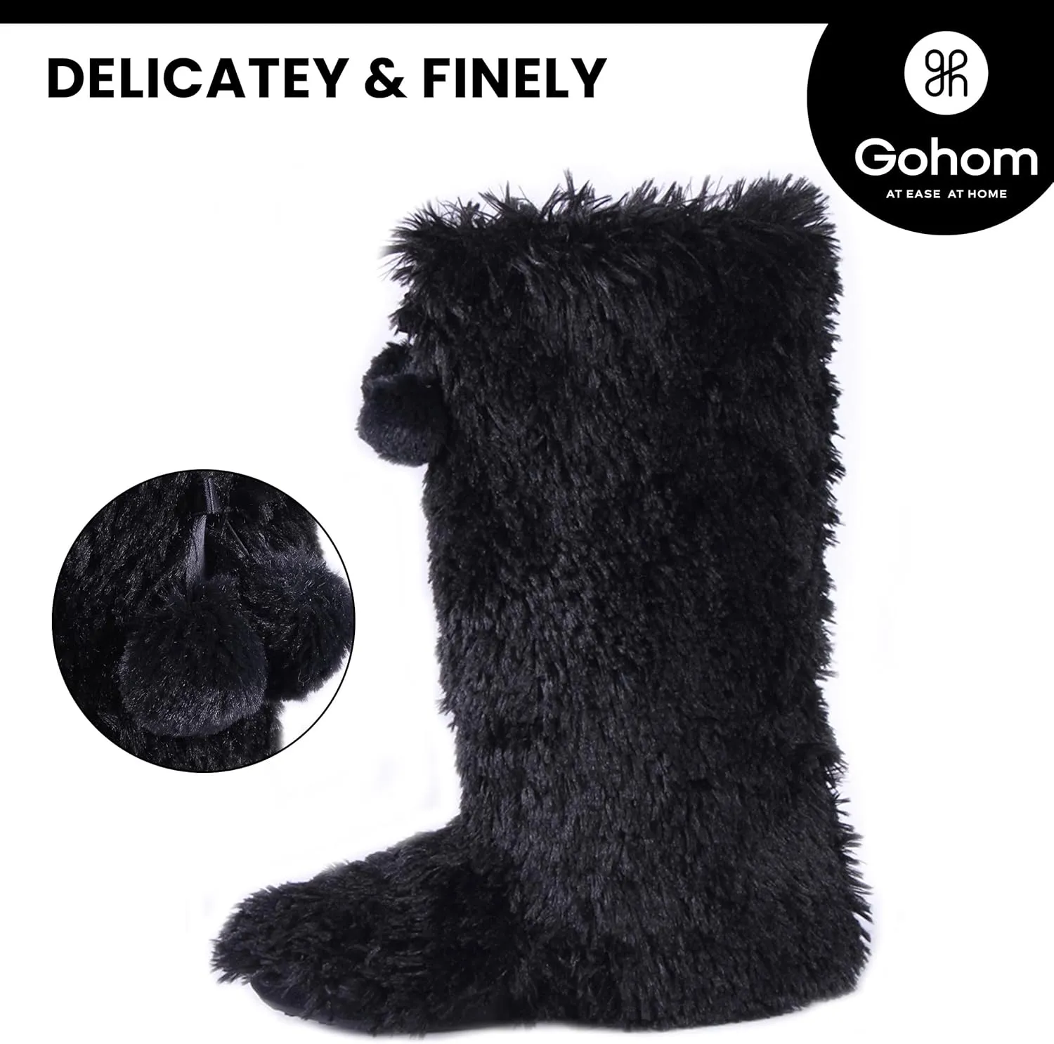 Women's Boots Slippers Fuzzy Warm Memory Foam Indoor House Shoes Booties Slippers with Non-slip Rubber Soles