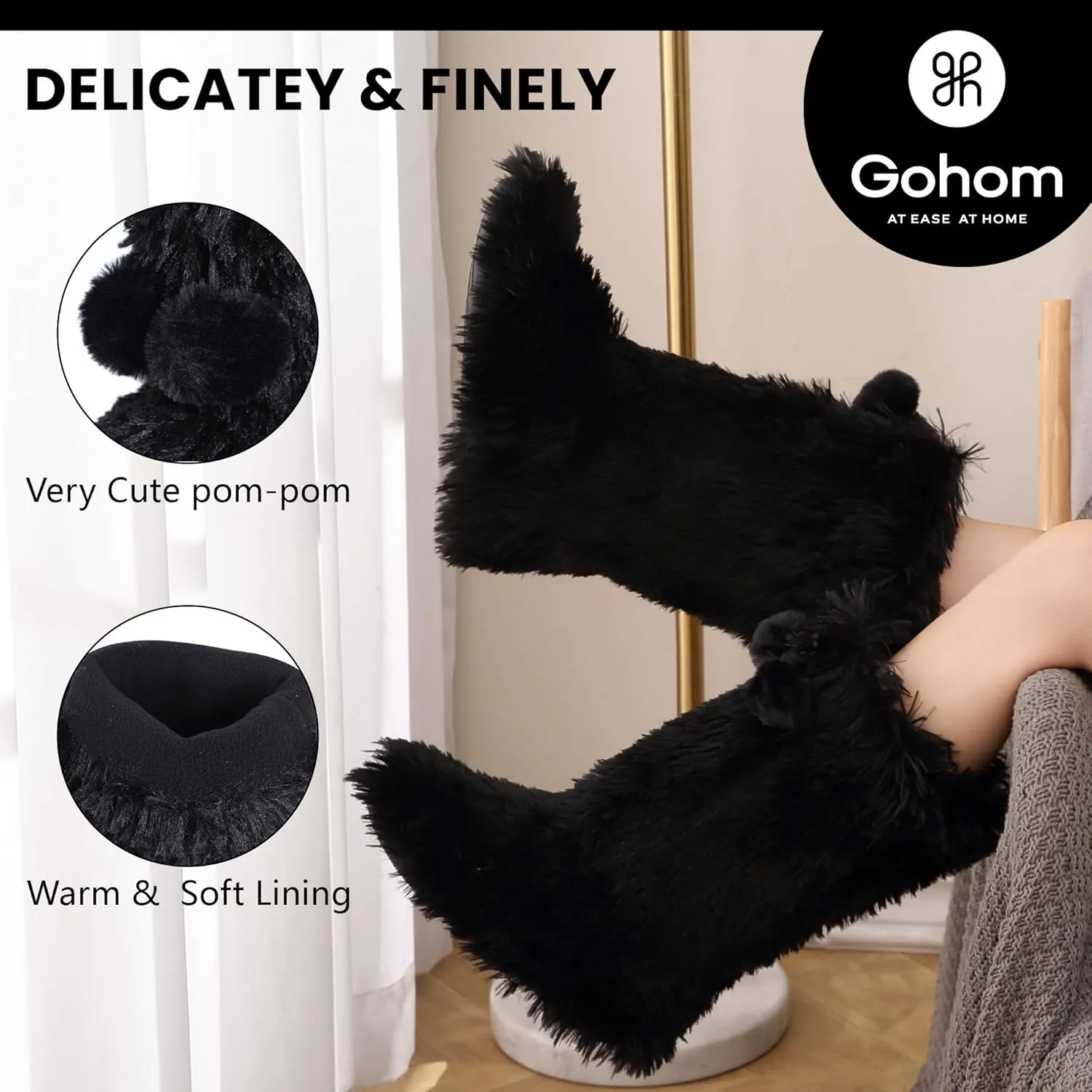 Women's Boots Slippers Fuzzy Warm Memory Foam Indoor House Shoes Booties Slippers with Non-slip Rubber Soles