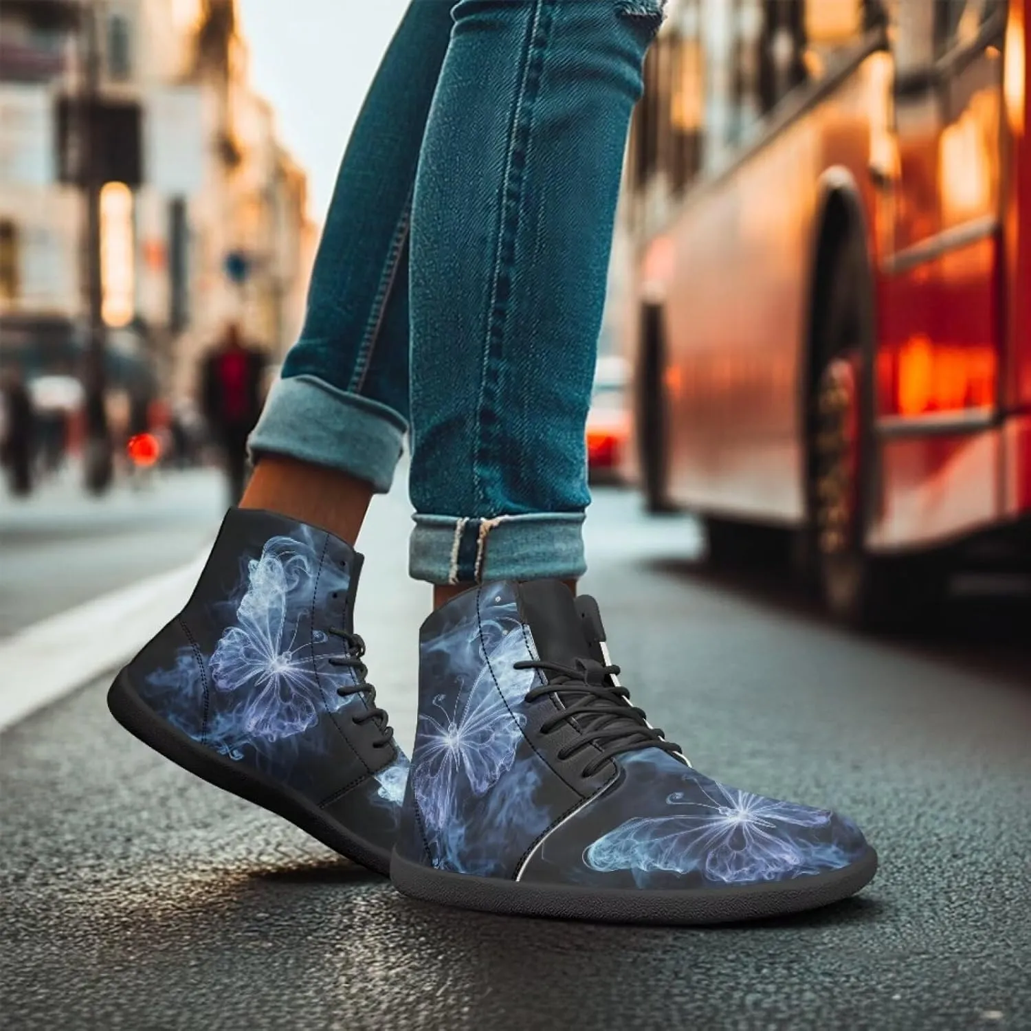 Women's Butterfly High Tops Walking Shoes PU Leather Running Sneakers Business Trainer Sneaker