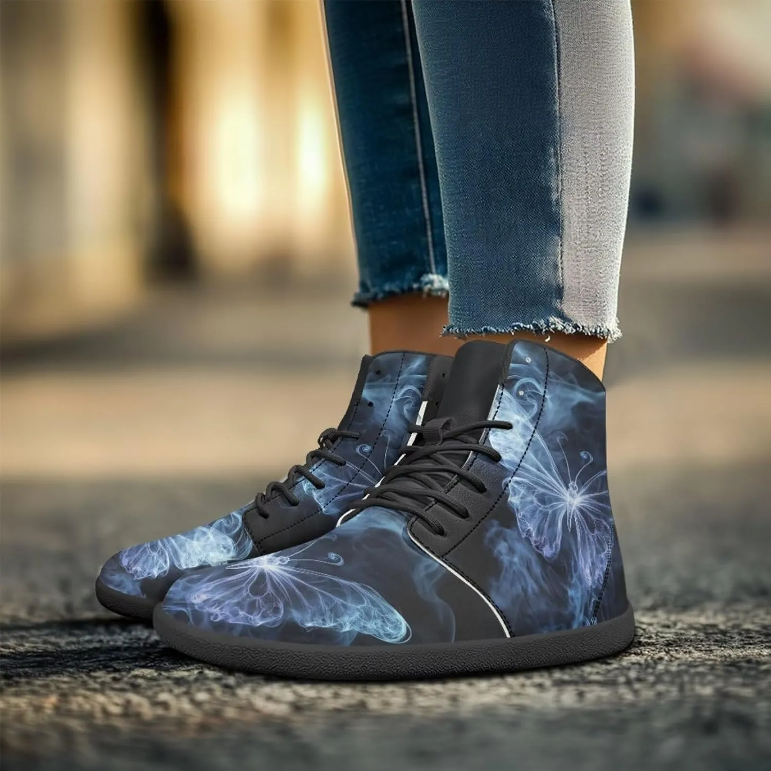 Women's Butterfly High Tops Walking Shoes PU Leather Running Sneakers Business Trainer Sneaker
