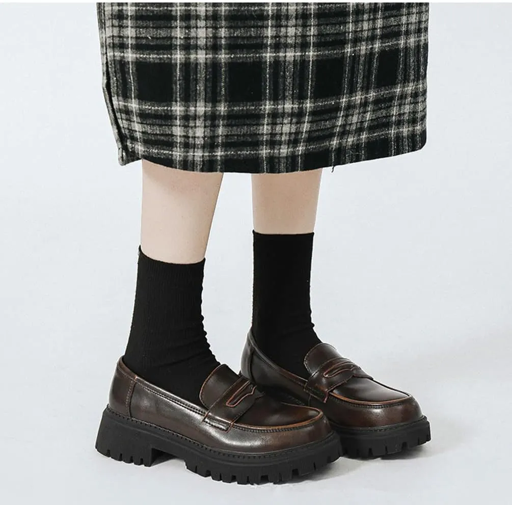 Women's Comfortable Mid-Heel Penny Loafer Slip On Dress Shoes