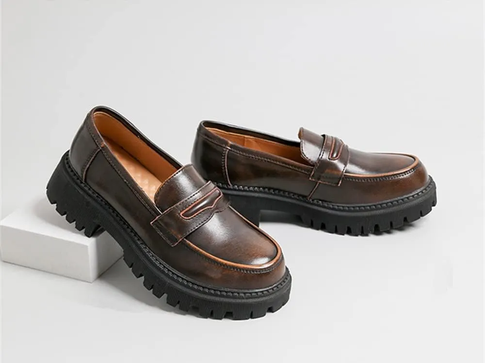 Women's Comfortable Mid-Heel Penny Loafer Slip On Dress Shoes
