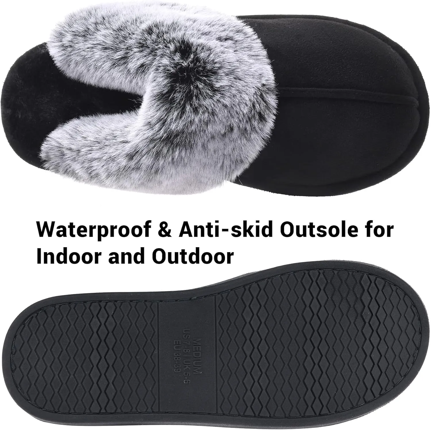 Women's Comfy Faux Fur Scuff Slippers Micro Suede Memory Foam Slip on Fuzzy Slide House Shoes Anti-Skid Sole