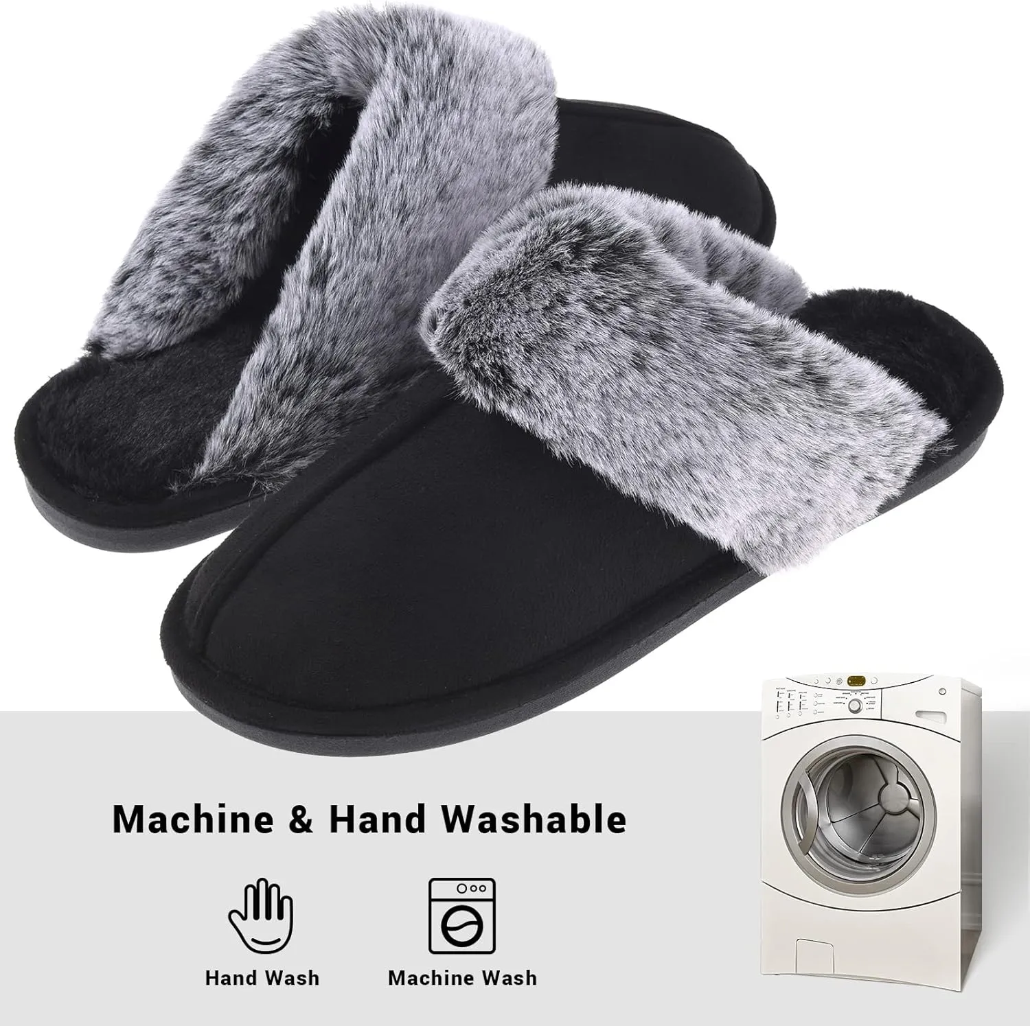 Women's Comfy Faux Fur Scuff Slippers Micro Suede Memory Foam Slip on Fuzzy Slide House Shoes Anti-Skid Sole