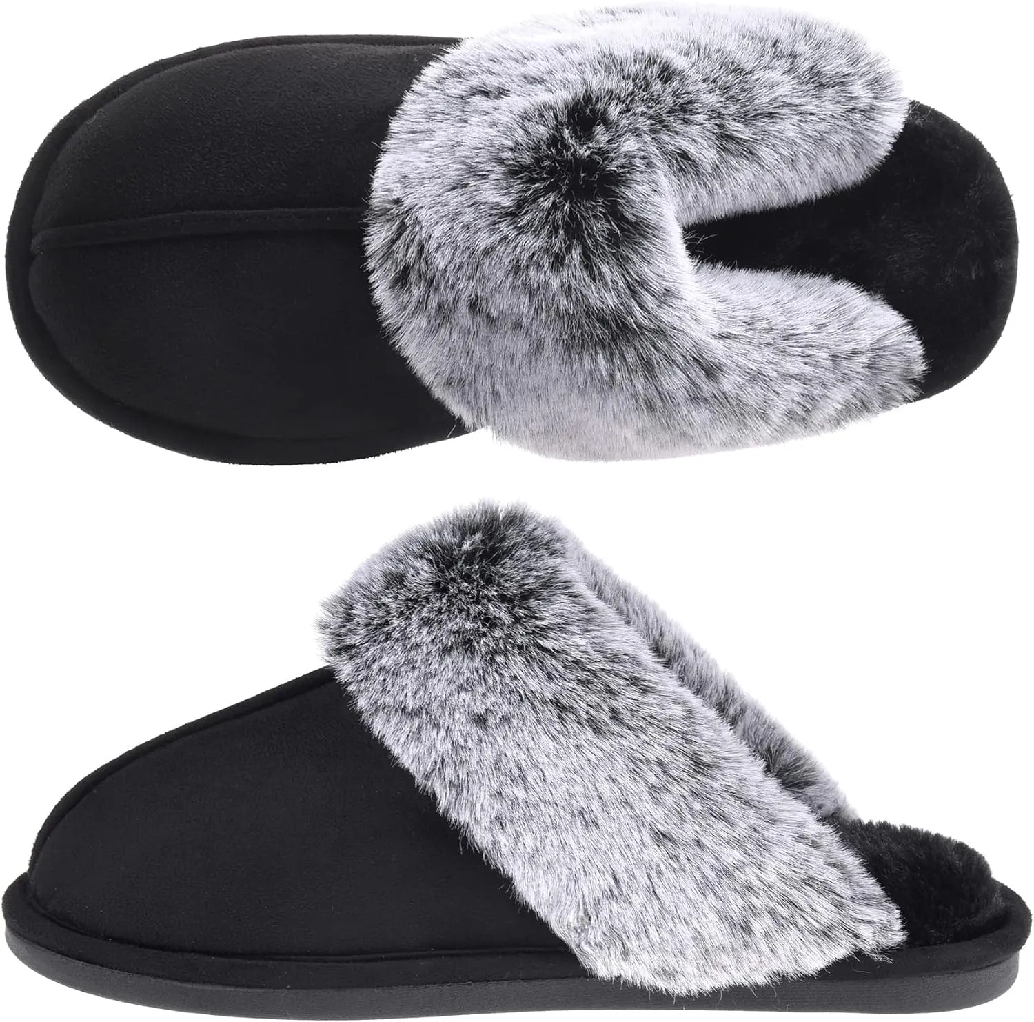 Women's Comfy Faux Fur Scuff Slippers Micro Suede Memory Foam Slip on Fuzzy Slide House Shoes Anti-Skid Sole