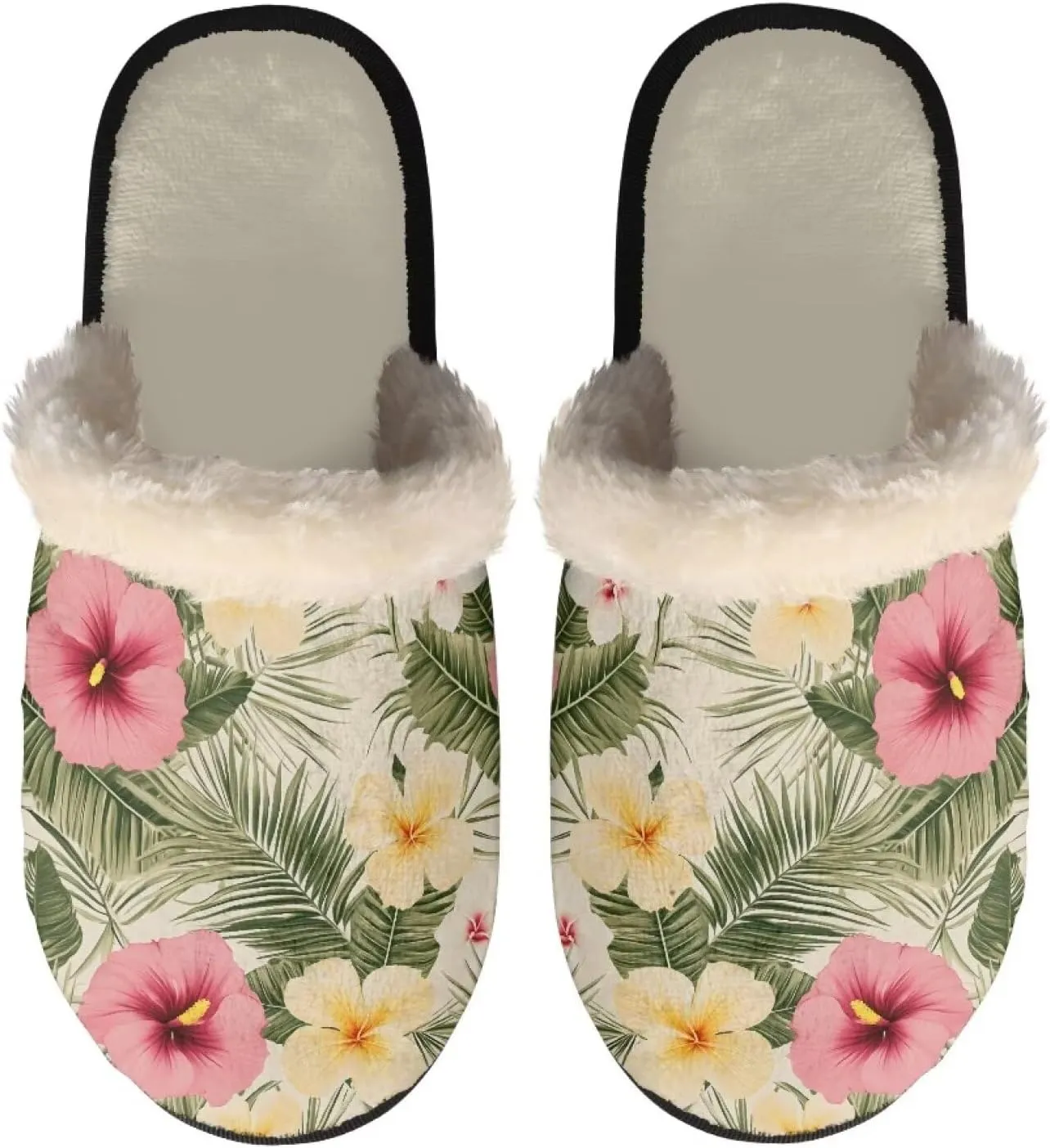 Women's Cotton Slipper Warm Furry Bedroom House Slipper Soft Fluffy Collar Winter Non-Slip House Outdoor Slipper for Ladies XS-XL