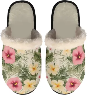 Women's Cotton Slipper Warm Furry Bedroom House Slipper Soft Fluffy Collar Winter Non-Slip House Outdoor Slipper for Ladies XS-XL