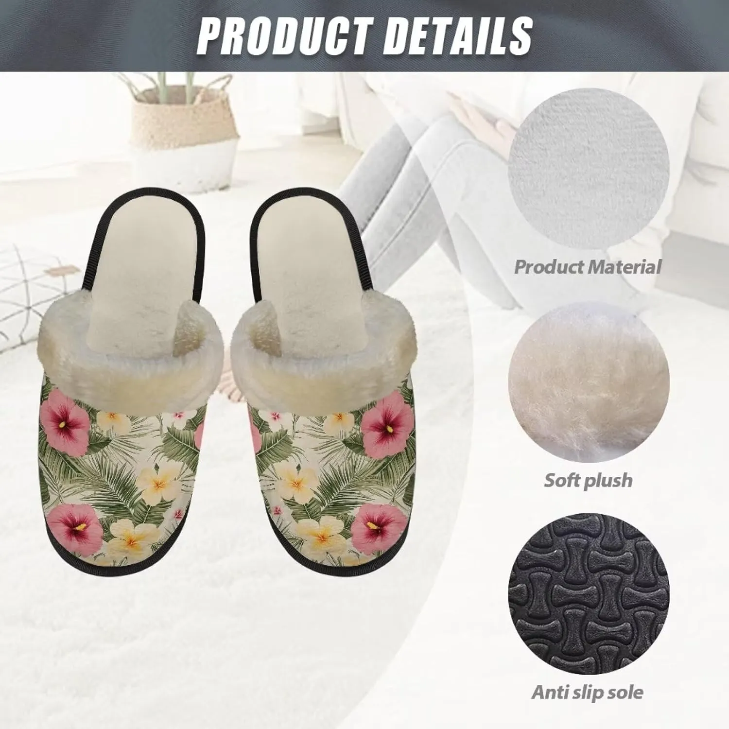 Women's Cotton Slipper Warm Furry Bedroom House Slipper Soft Fluffy Collar Winter Non-Slip House Outdoor Slipper for Ladies XS-XL