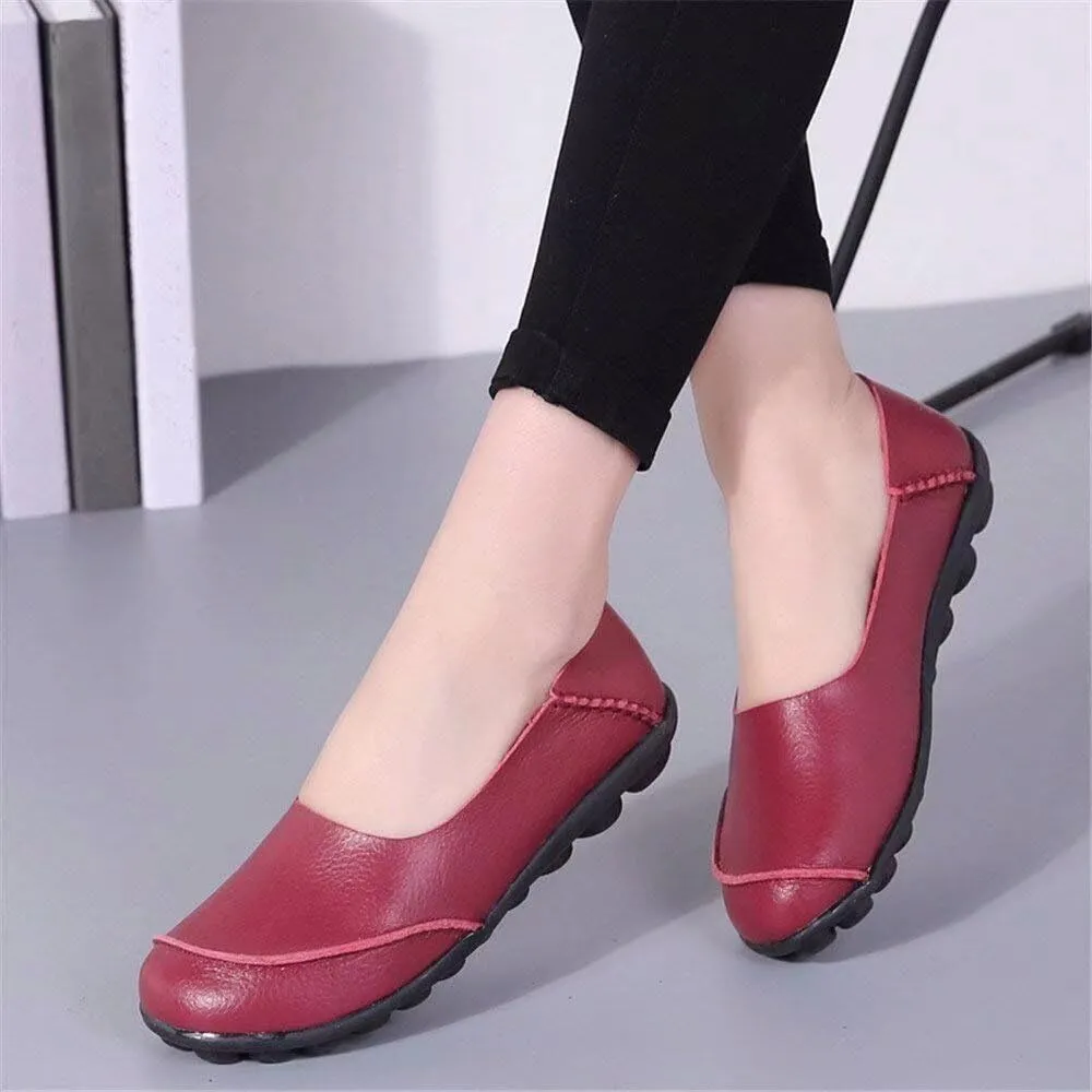 Women's Cowhide Leather Loafers Flats Moccasins Slip-On