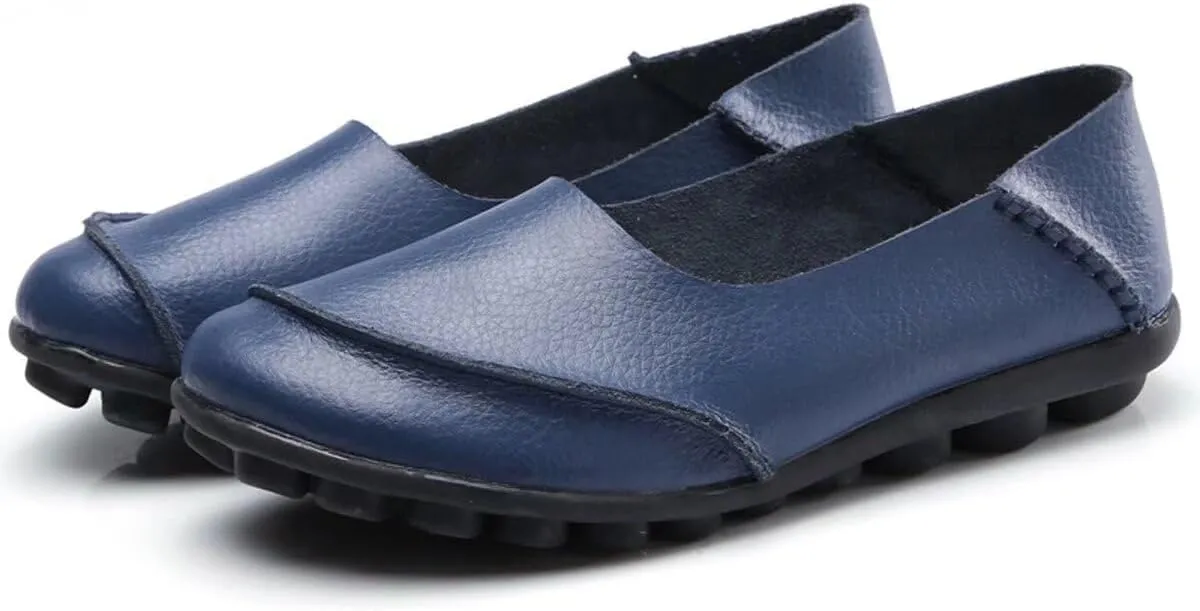 Women's Cowhide Leather Loafers Flats Moccasins Slip-On