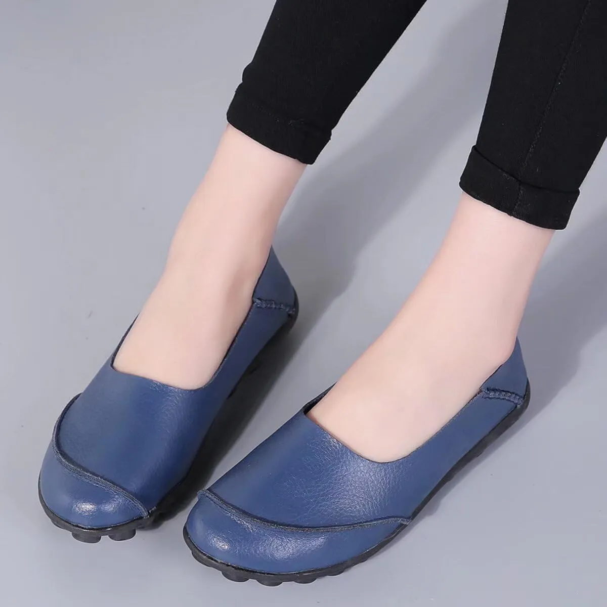 Women's Cowhide Leather Loafers Flats Moccasins Slip-On