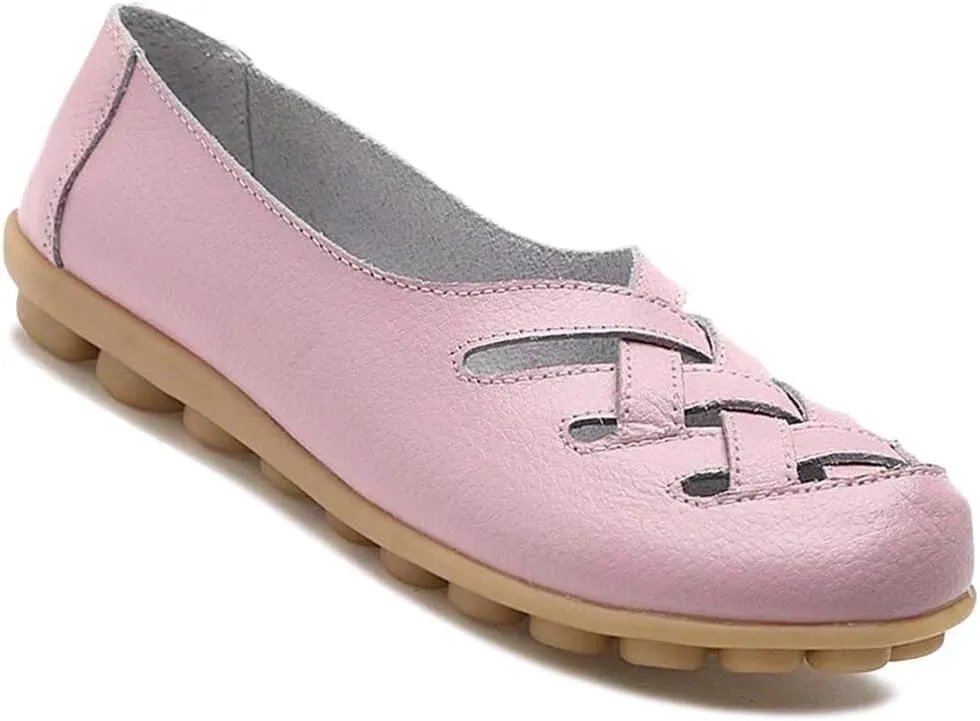 Women's Cowhide Leather Loafers Flats Sandals Slip-On