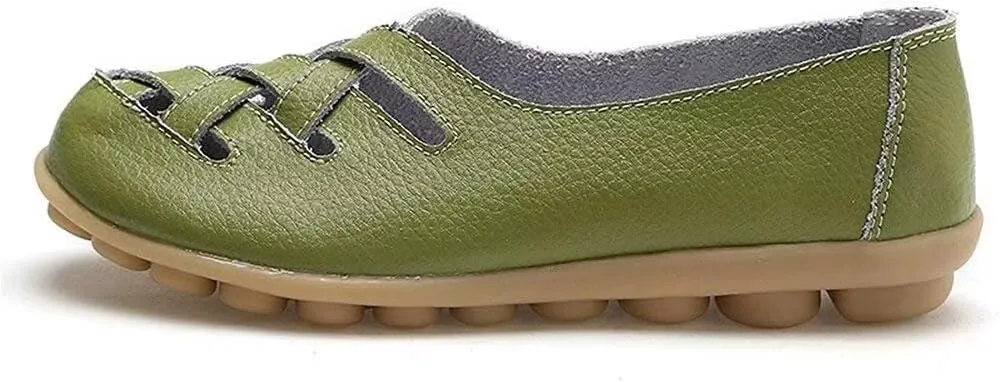 Women's Cowhide Leather Loafers Flats Sandals Slip-On