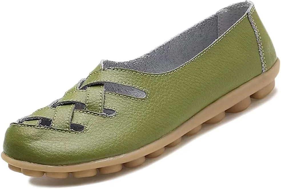 Women's Cowhide Leather Loafers Flats Sandals Slip-On