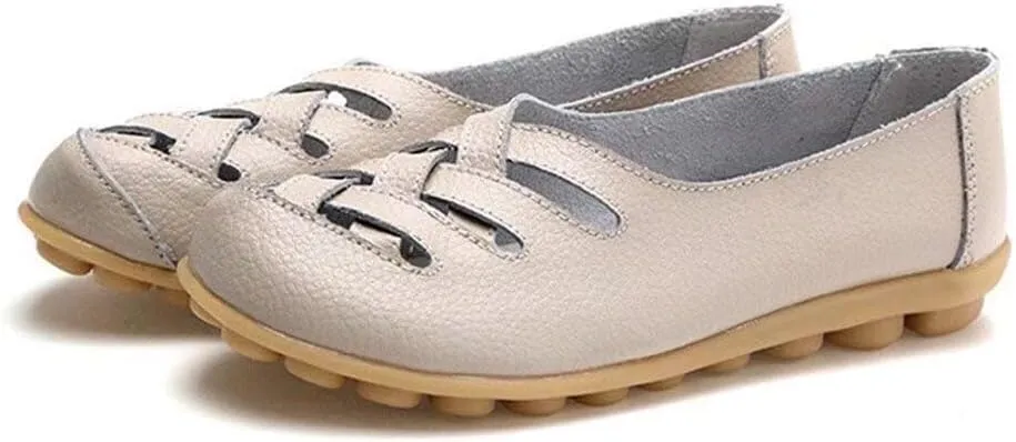 Women's Cowhide Leather Loafers Flats Sandals Slip-On