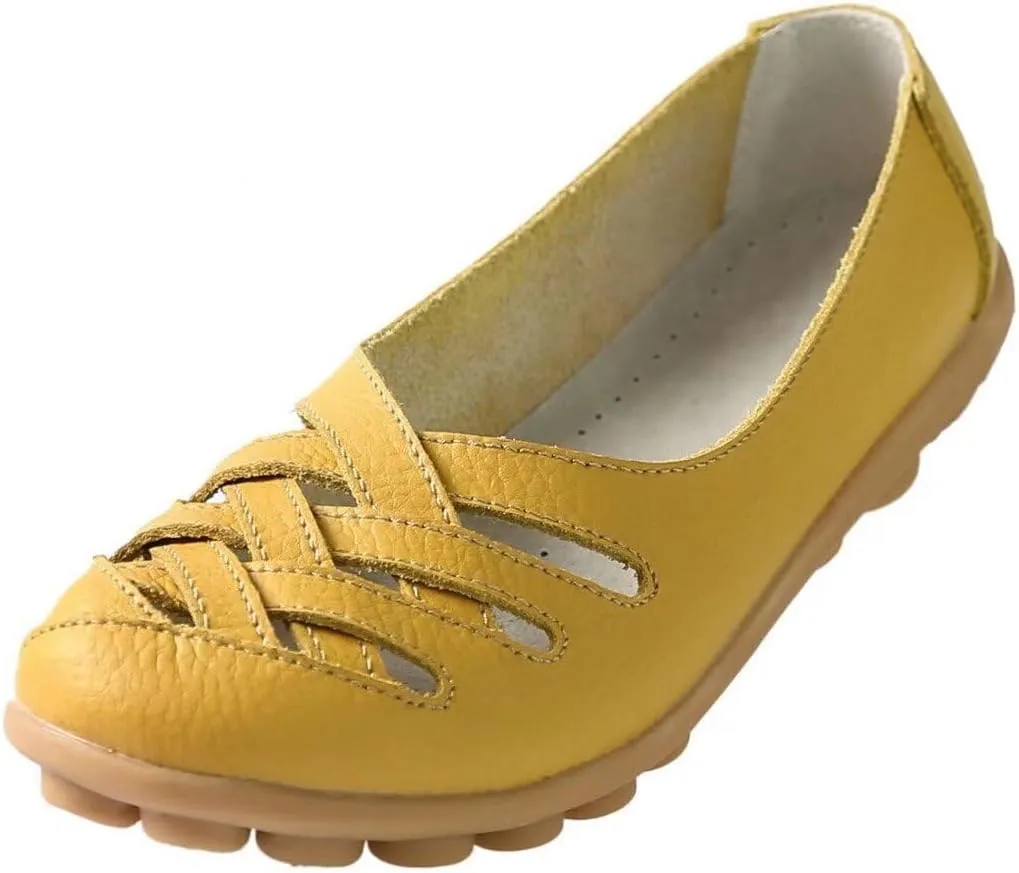 Women's Cowhide Leather Loafers Flats Sandals Slip-On