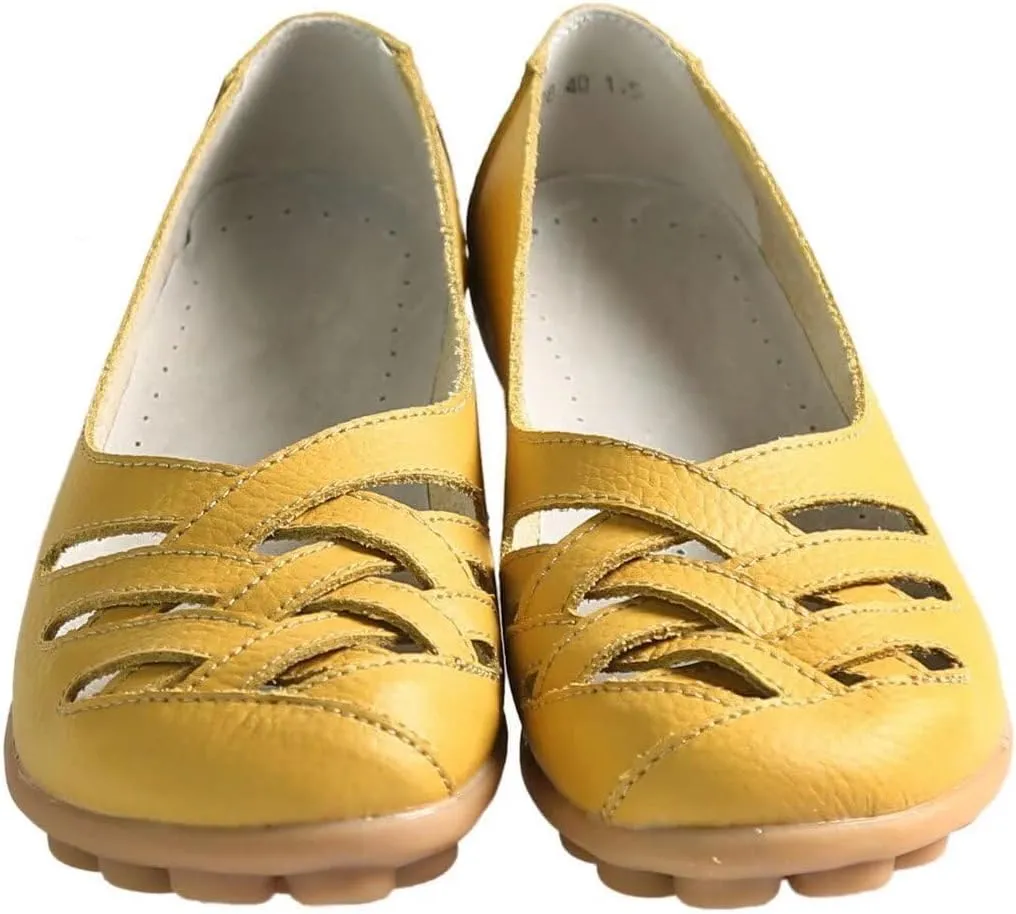 Women's Cowhide Leather Loafers Flats Sandals Slip-On