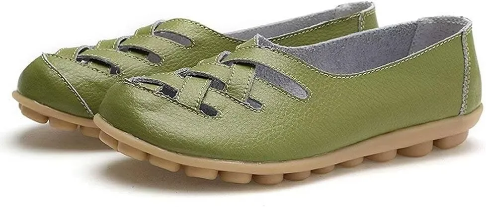 Women's Cowhide Leather Loafers Flats Sandals Slip-On