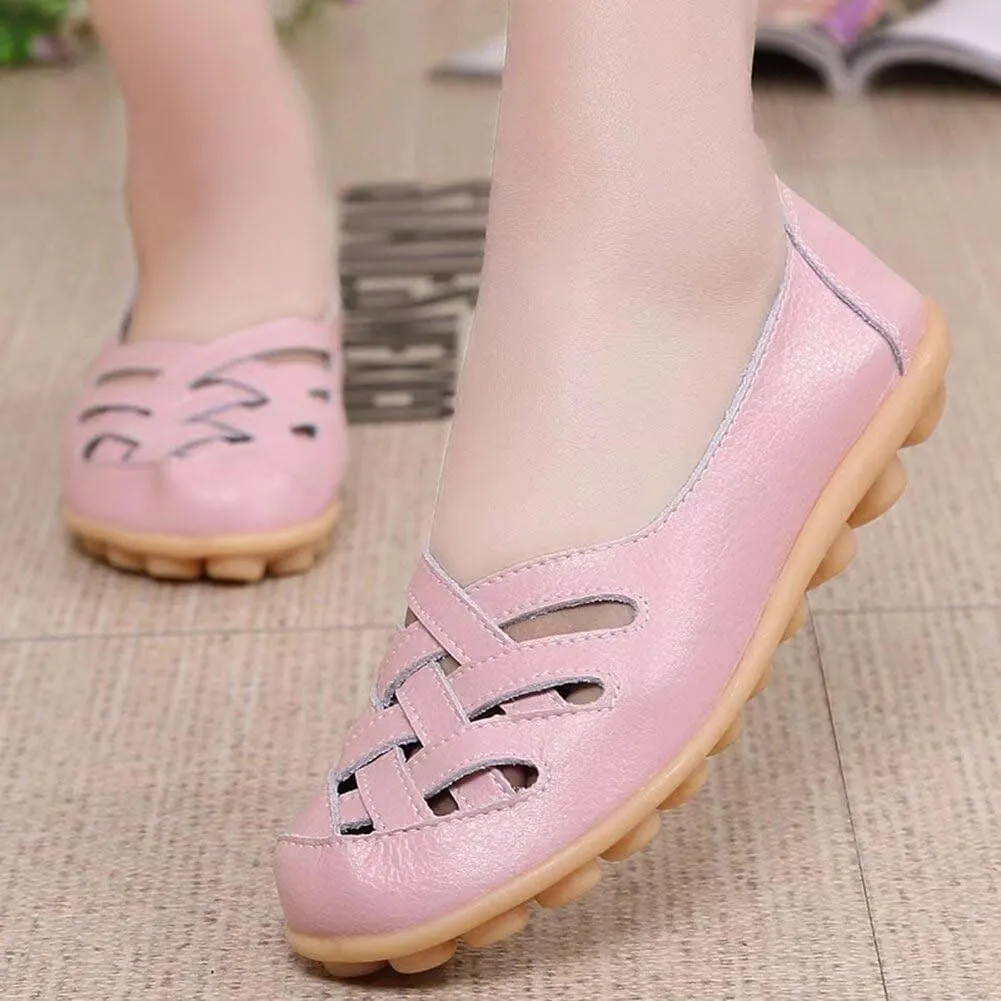 Women's Cowhide Leather Loafers Flats Sandals Slip-On