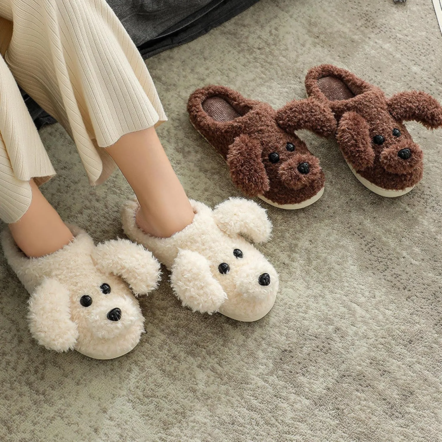 Women's Cute Animal Slippers - Warm Memory Foam Soft Fleece Plush House Slippers for Indoor & Outdoor