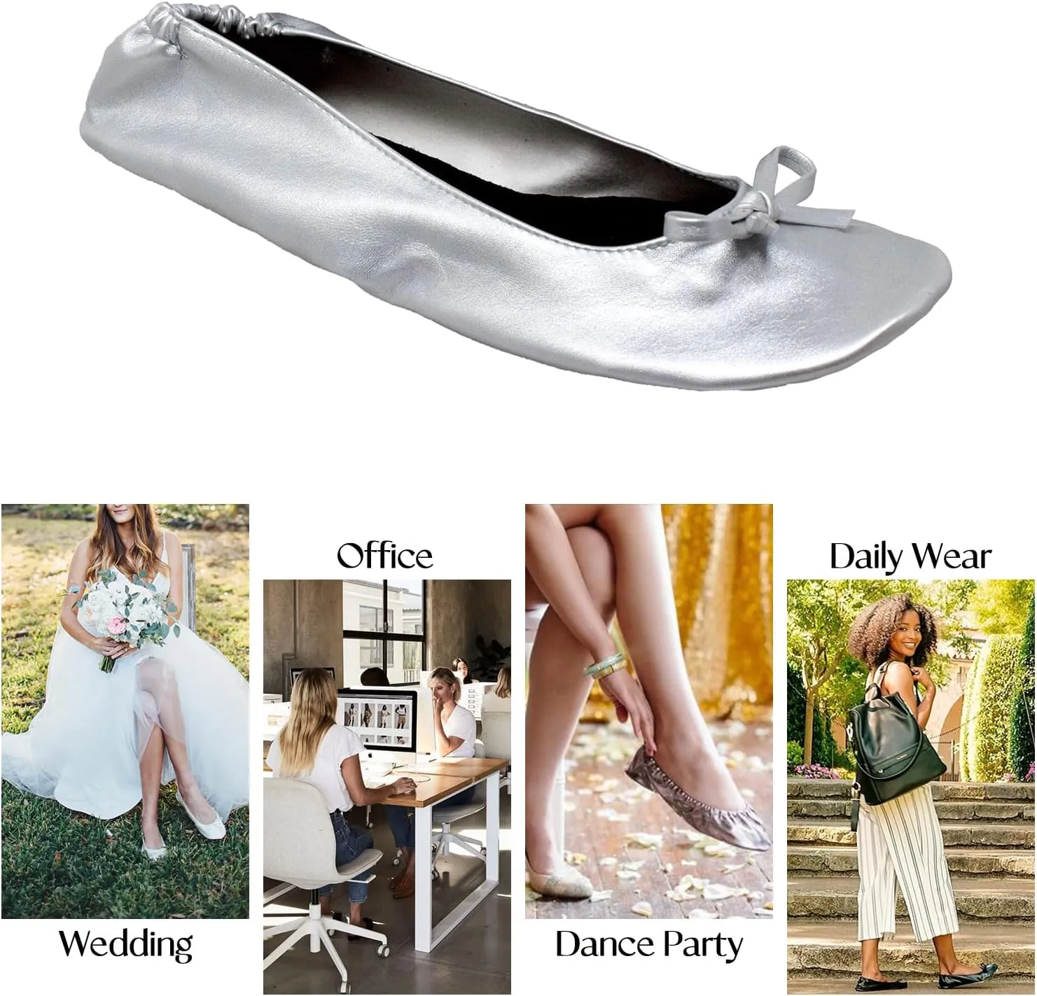 Women's Foldable Flats, Portable Ballet Flat Roll Up Slipper Shoes with Travel Pouch Bag for Ballerina Wedding