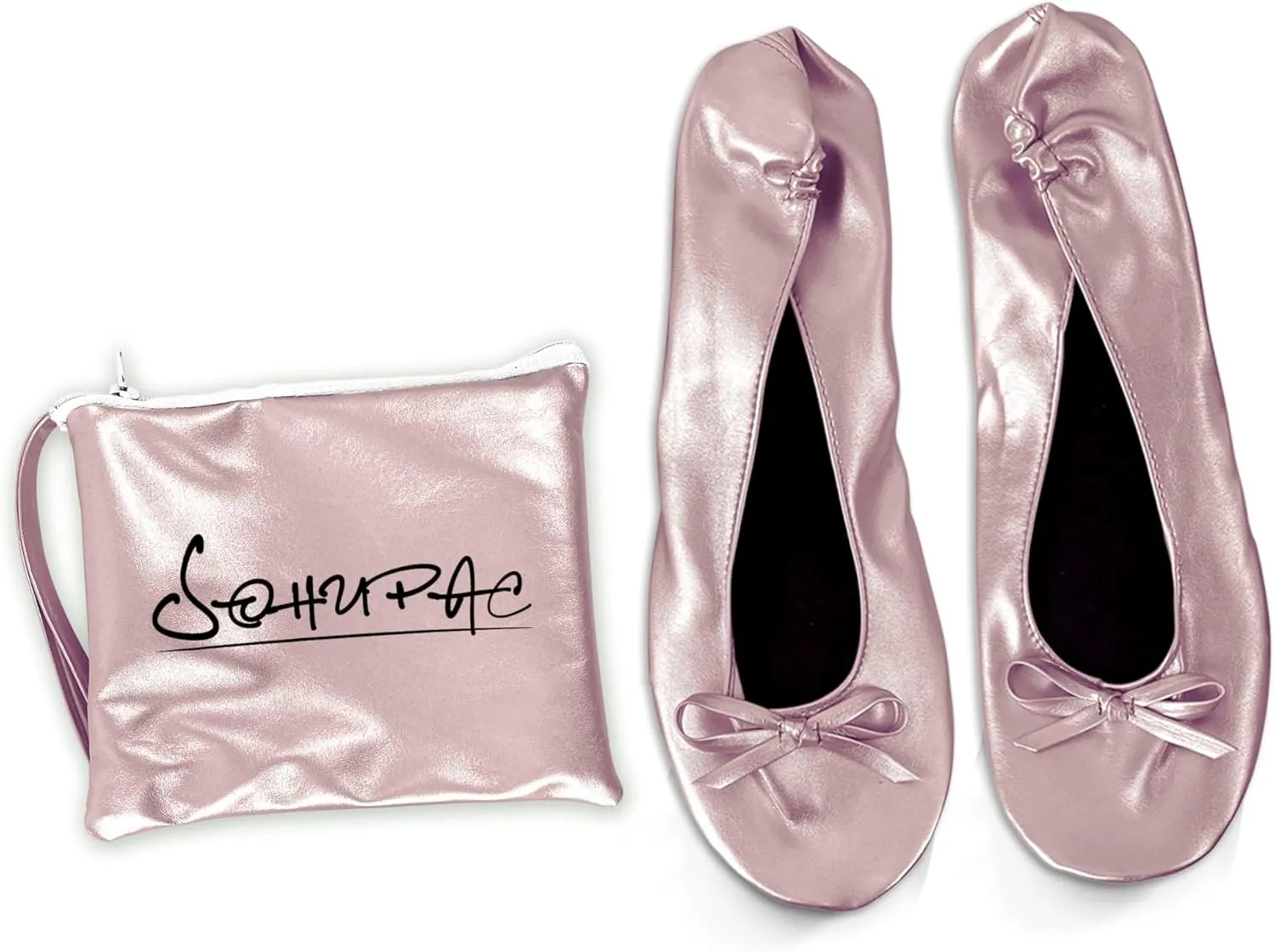 Women's Foldable Flats, Portable Ballet Flat Roll Up Slipper Shoes with Travel Pouch Bag for Ballerina Wedding