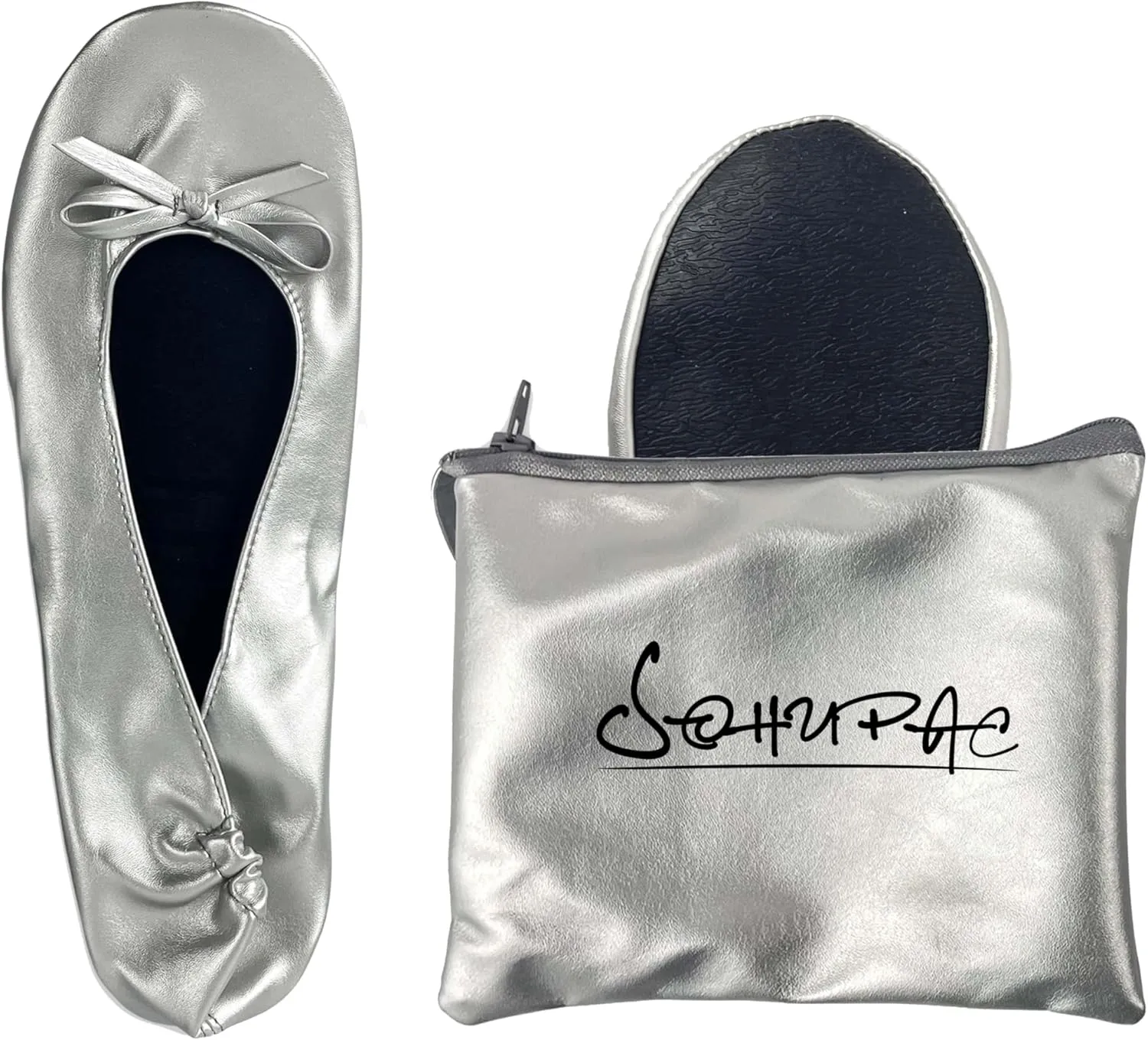 Women's Foldable Flats, Portable Ballet Flat Roll Up Slipper Shoes with Travel Pouch Bag for Ballerina Wedding