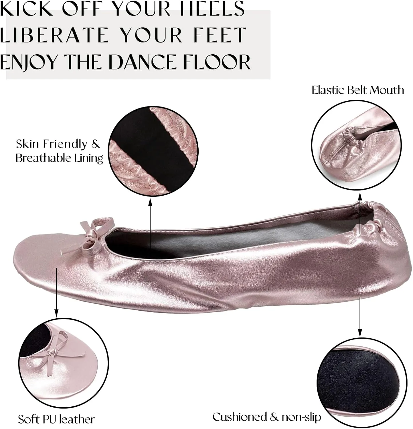 Women's Foldable Flats, Portable Ballet Flat Roll Up Slipper Shoes with Travel Pouch Bag for Ballerina Wedding