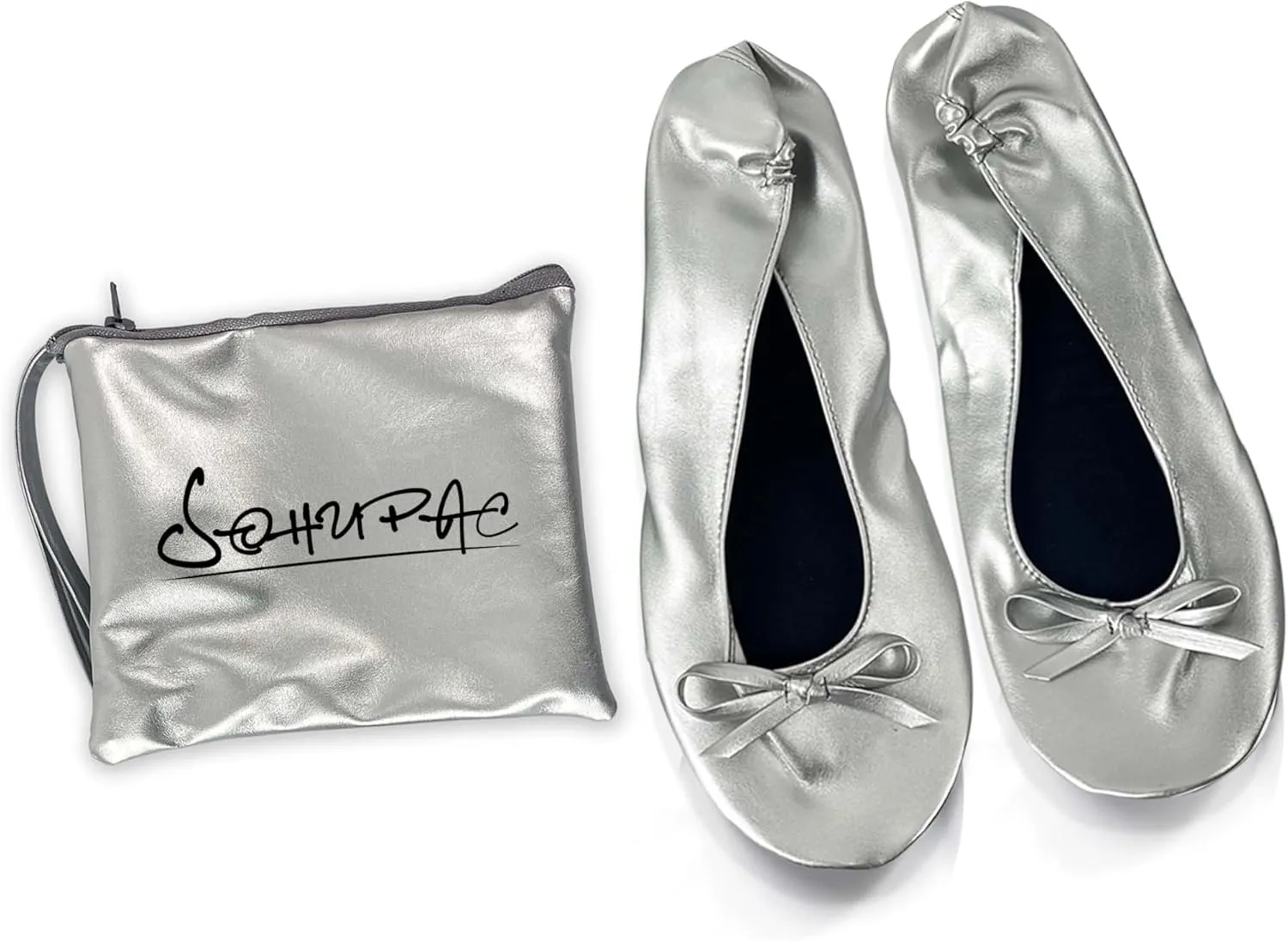 Women's Foldable Flats, Portable Ballet Flat Roll Up Slipper Shoes with Travel Pouch Bag for Ballerina Wedding