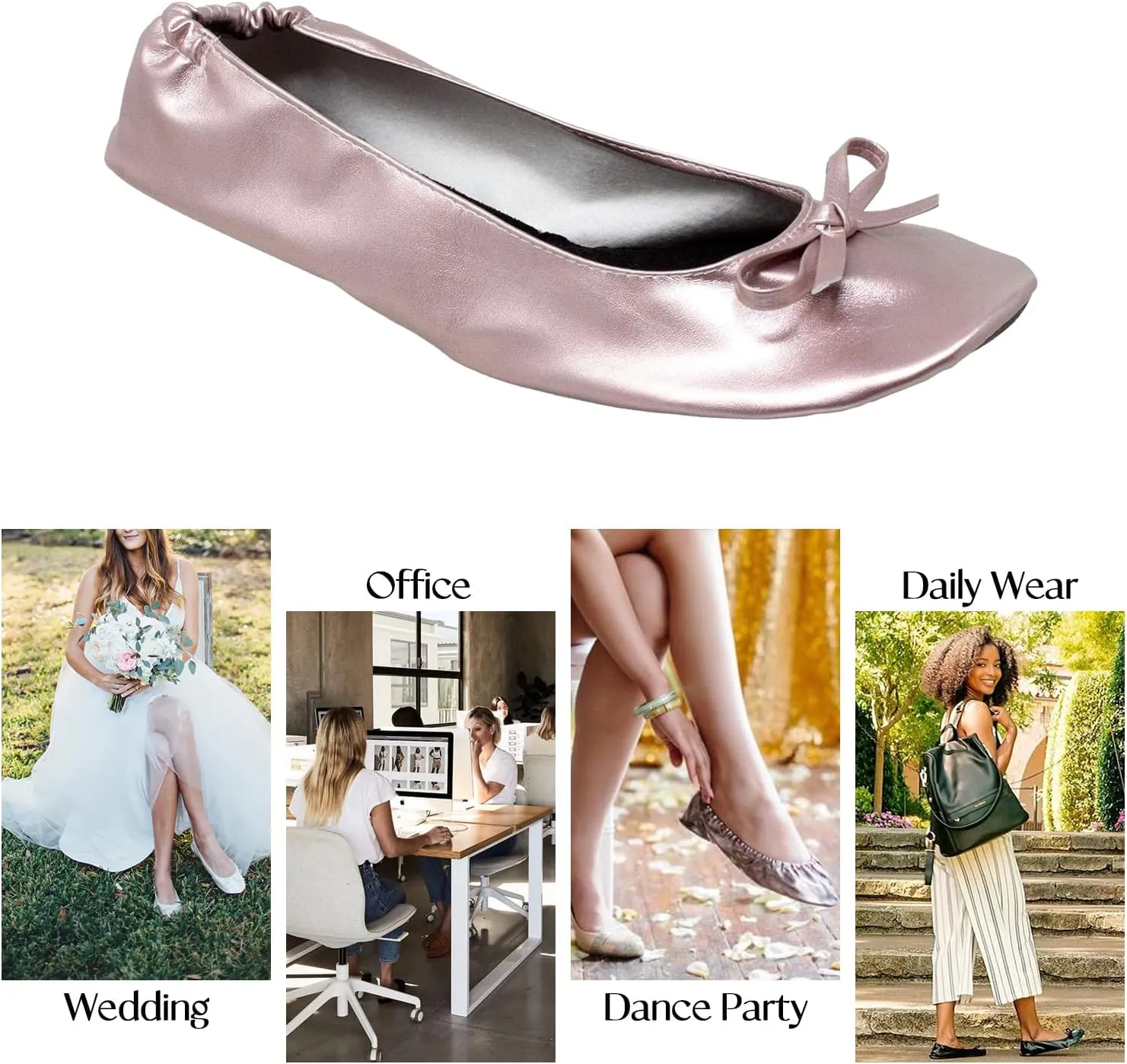 Women's Foldable Flats, Portable Ballet Flat Roll Up Slipper Shoes with Travel Pouch Bag for Ballerina Wedding