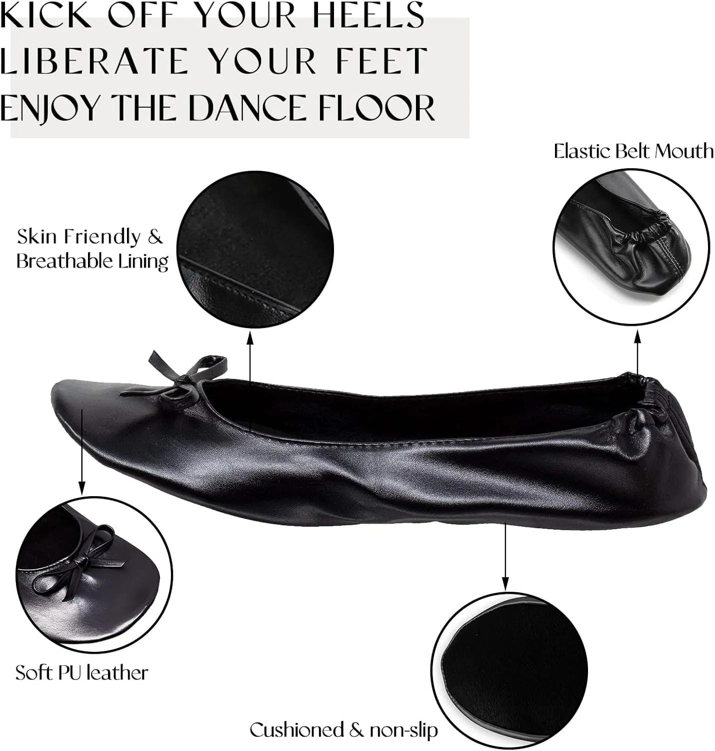 Women's Foldable Flats, Portable Ballet Flat Roll Up Slipper Shoes with Travel Pouch Bag for Ballerina Wedding