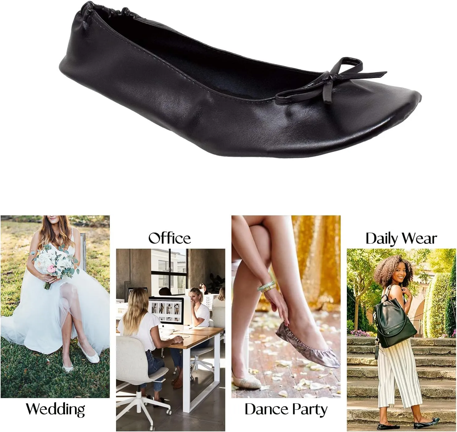 Women's Foldable Flats, Portable Ballet Flat Roll Up Slipper Shoes with Travel Pouch Bag for Ballerina Wedding