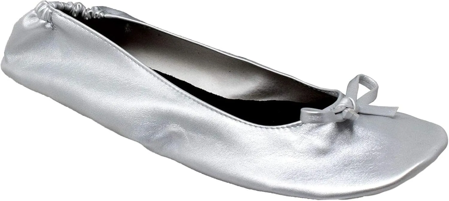 Women's Foldable Portable Ballet Flat Roll Up Slipper Shoes with Travel Pouch - Fold Up Ballet Flats for Women - Black,Silver,Gold,Pink