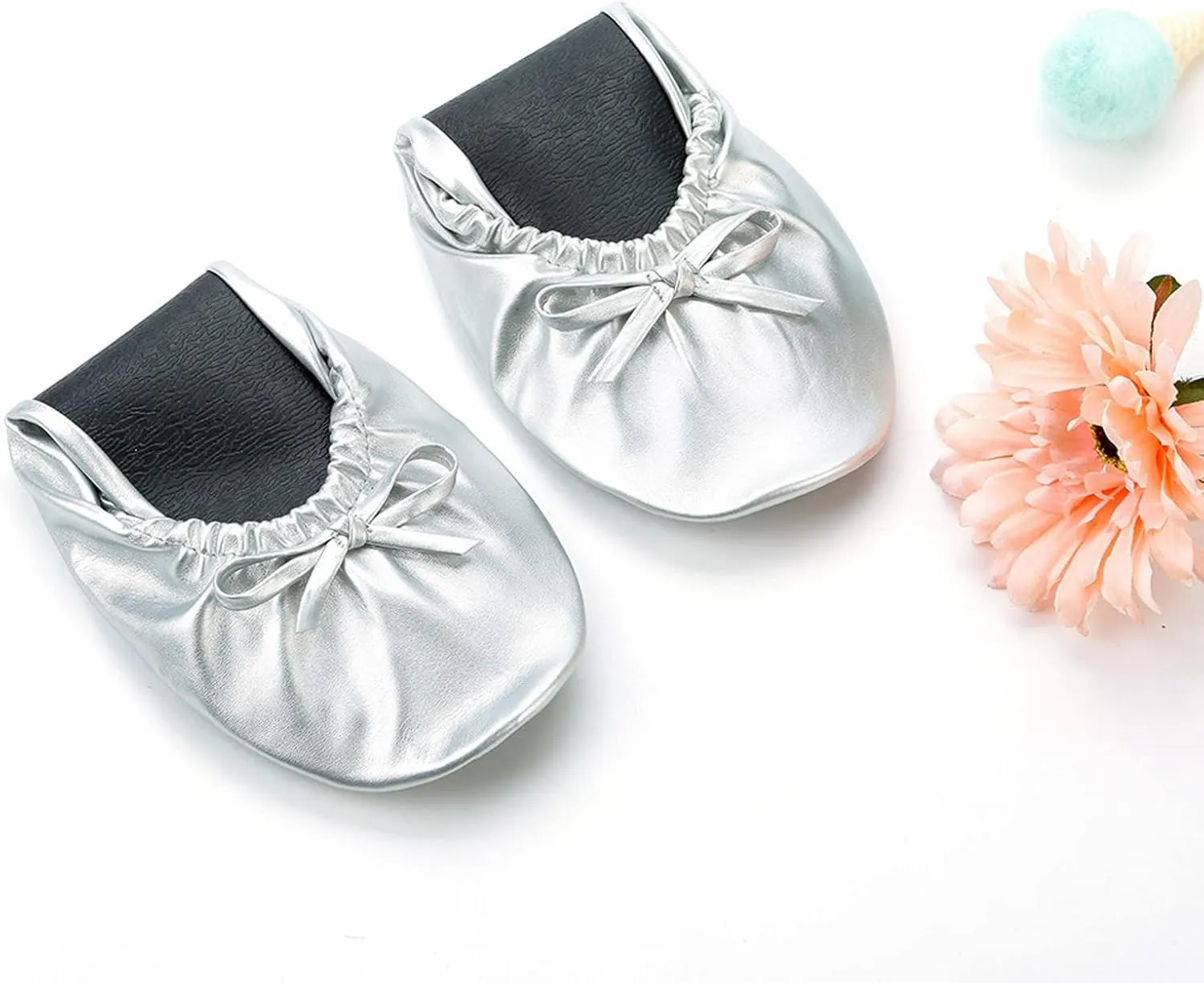 Women's Foldable Portable Ballet Flat Roll Up Slipper Shoes with Travel Pouch - Fold Up Ballet Flats for Women - Black,Silver,Gold,Pink