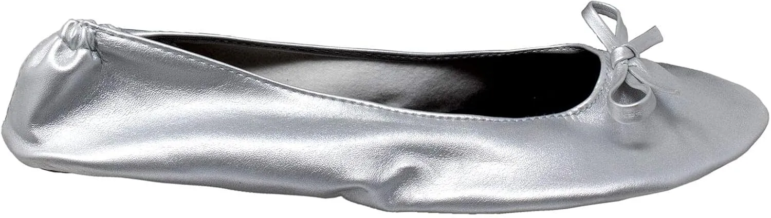 Women's Foldable Portable Ballet Flat Roll Up Slipper Shoes with Travel Pouch - Fold Up Ballet Flats for Women - Black,Silver,Gold,Pink