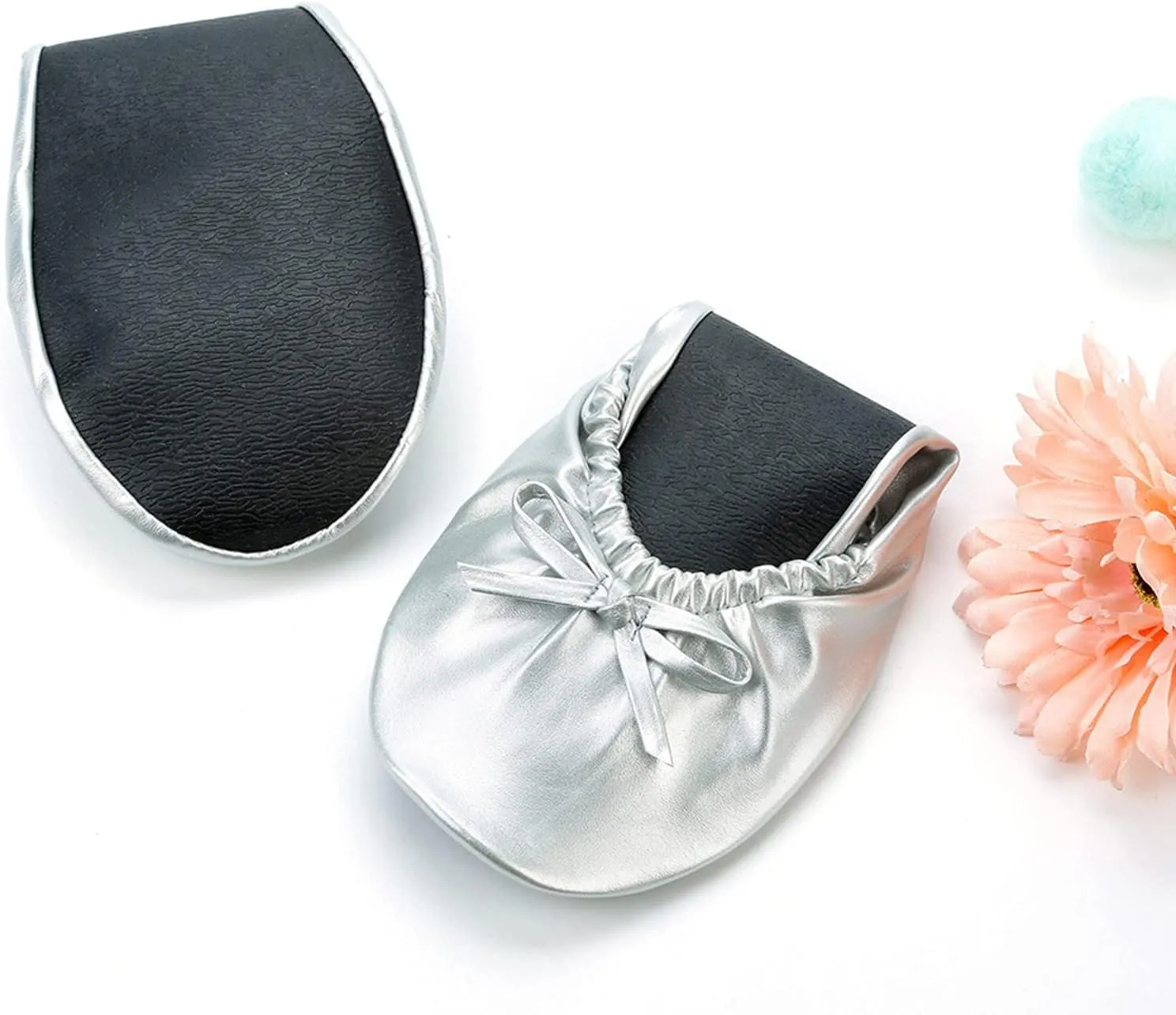 Women's Foldable Portable Ballet Flat Roll Up Slipper Shoes with Travel Pouch - Fold Up Ballet Flats for Women - Black,Silver,Gold,Pink