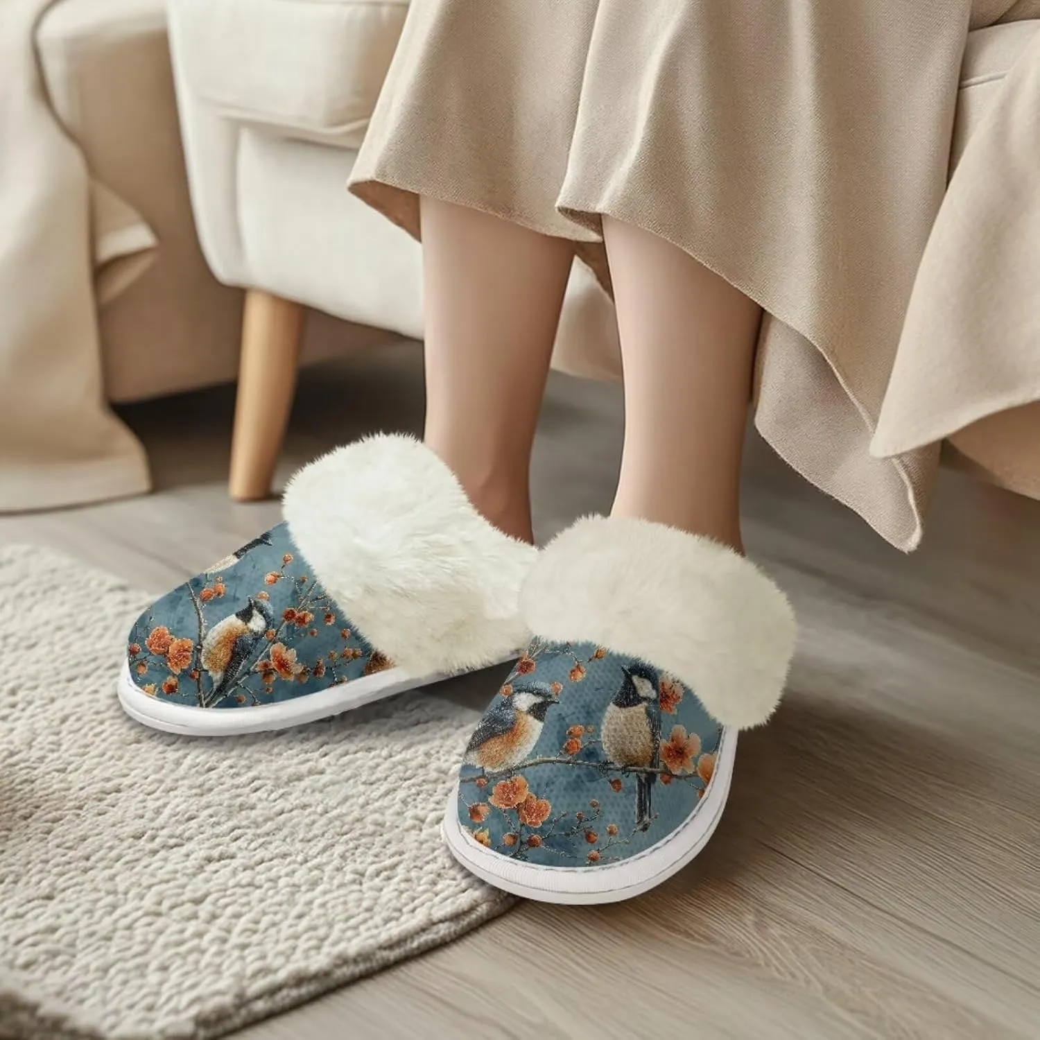 Women's Fuzzy Slip-on Slippers Cozy Lightweight House Slippers Non Slip Home Slippers Warm Winter Indoor Bedroom Slippers