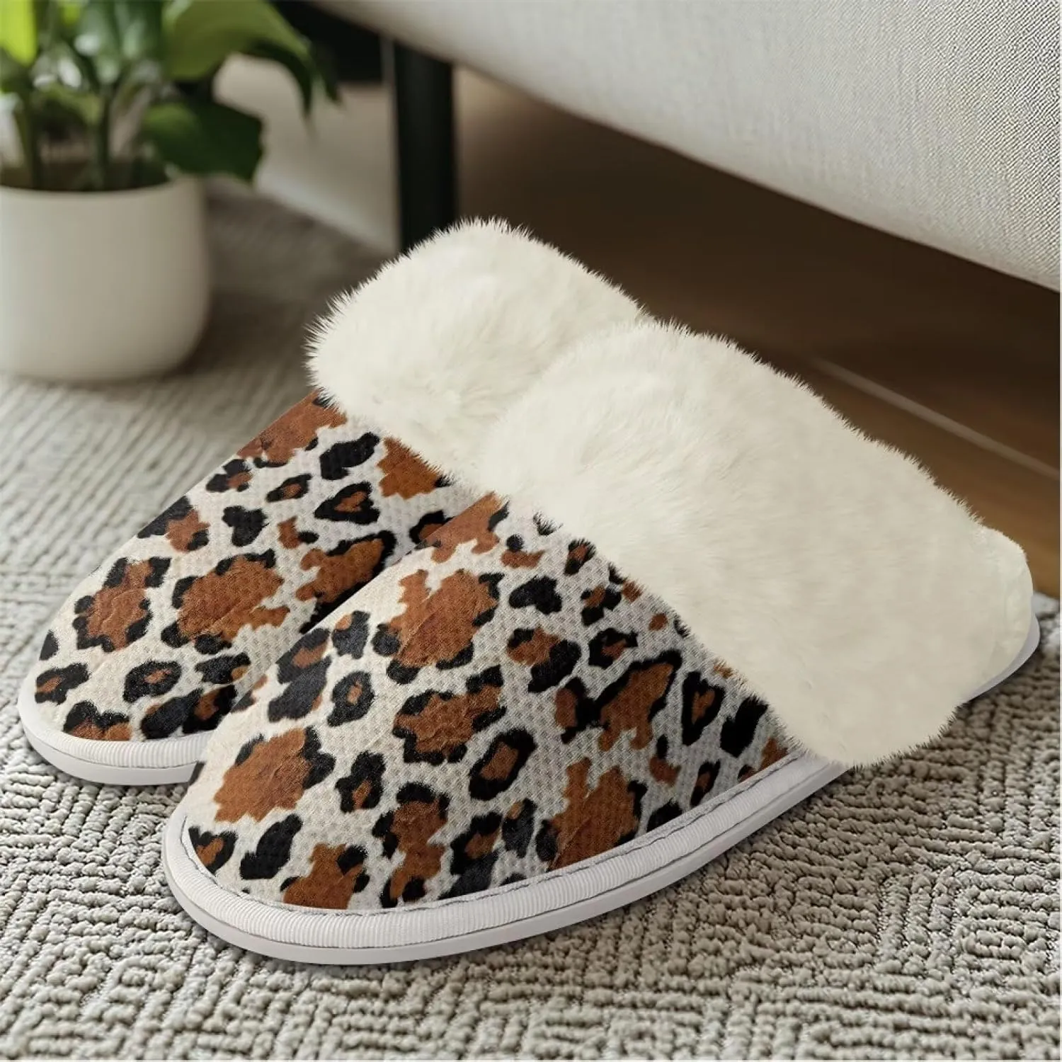 Women's Fuzzy Slippers Casual Slip On Soft Plush House Shoes with Non Skid Sole Comfortable Cotton Slipper Indoor Use for Spa Bath
