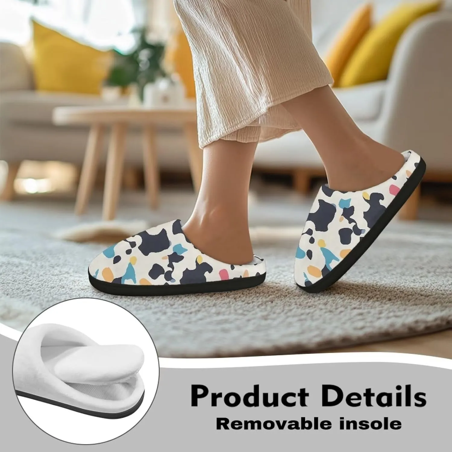 Womens Hawaii Cozy&Warm Printed Slipper with Halloween Cow Spot Grippers Cozy and Fun House Slippers for Women